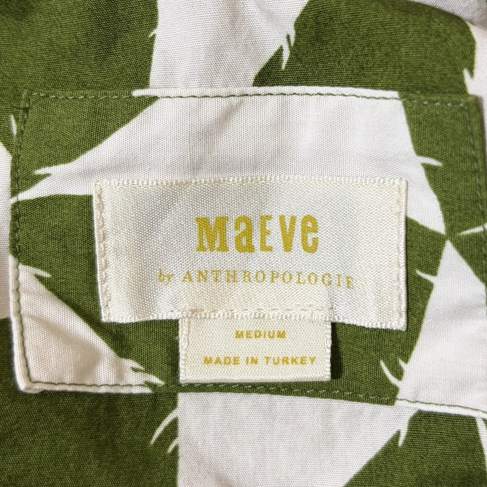 Anthropologie Maeve Bettina Tiered Shirt Dress M Green White Geometric Cotton - Picture 9 of 12